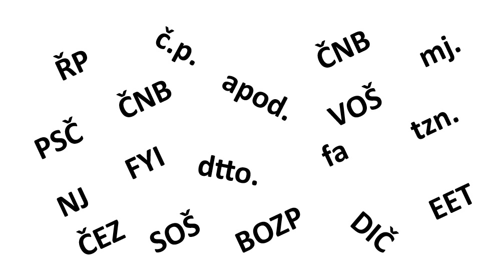 Чешские самые часто используемые сокращения např. IČO, SPZ, ŘP atd. apod.